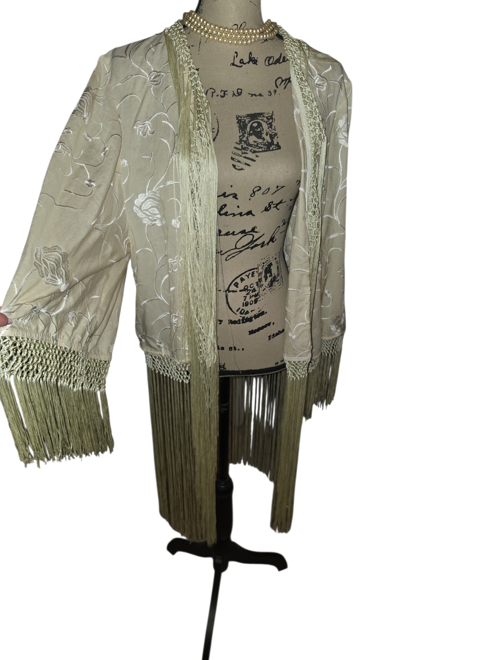 Free People Cream Embroidered Fringe Utility Jacket